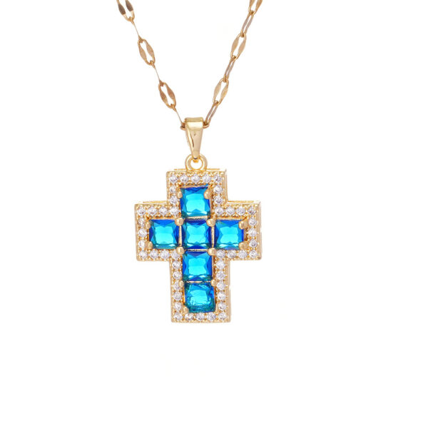Wholesale copper inlaid colorful zircon cross pendant necklace