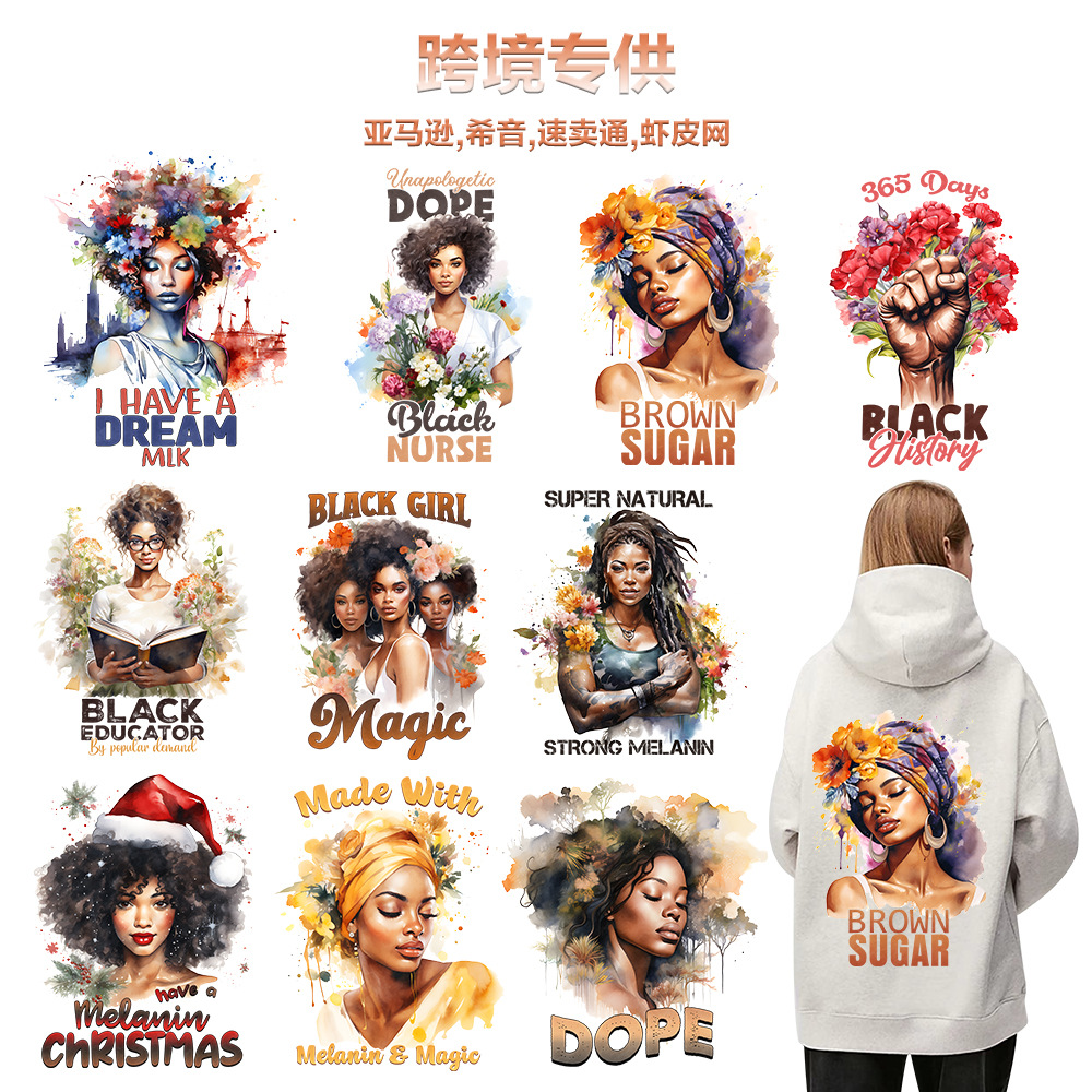 Wholesale Heat Transfer Printing Factory Specializes in Cross-Border Sply of Customizable Black Emwerment Pride Art T-Shirts, Heat Transfer Stickers,