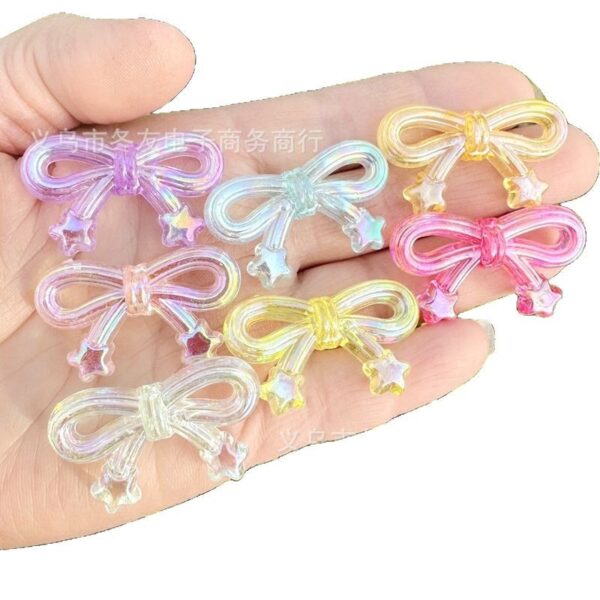 Wholesale 10pcs 34mm transparent rainbow color plated star bow acrylic beads