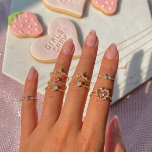 Wholesale Pink gemstone heart set diamond ring