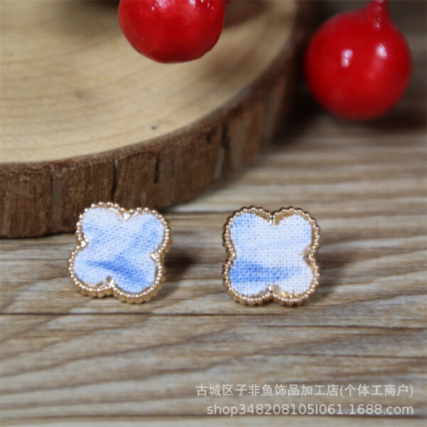 Wholesale Blue Dyed Tie-dye Retro Ethnic Literary Plant Fabric Earrings S925 Silver