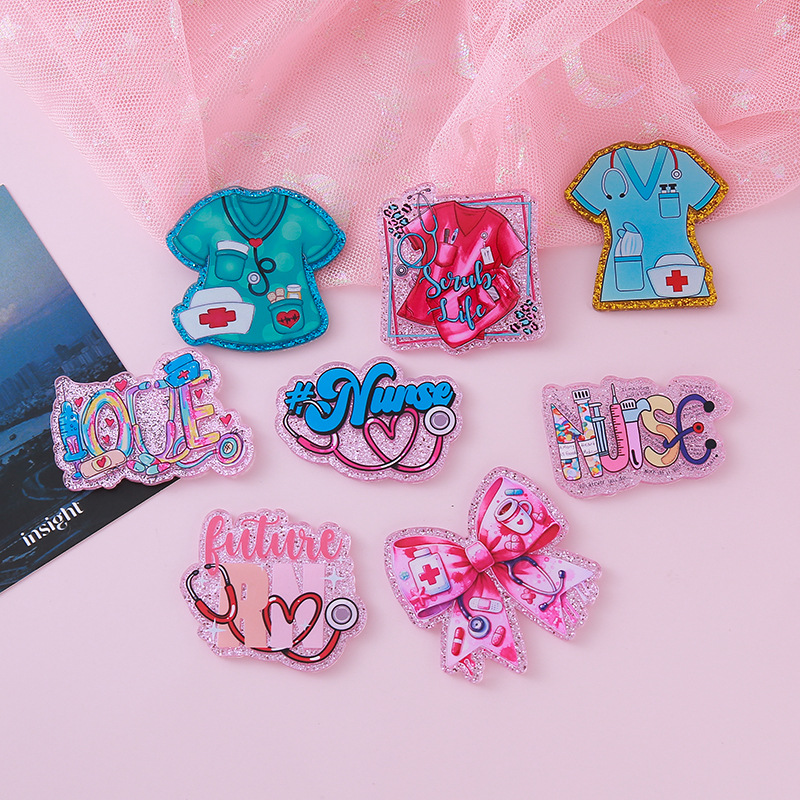 Wholesale Glitter Cartoon Medical Jewelry Cute Acrylic Flatback
