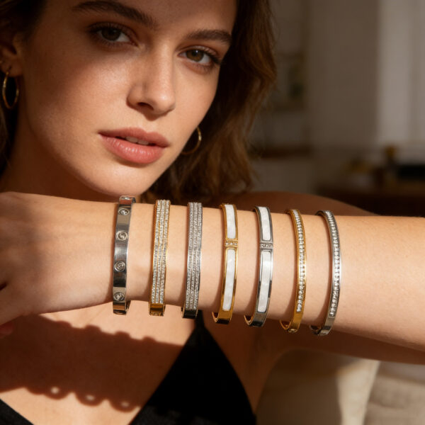 Wholesale Stainless Steel Slim Waist Bracelet with Diamond Inlay