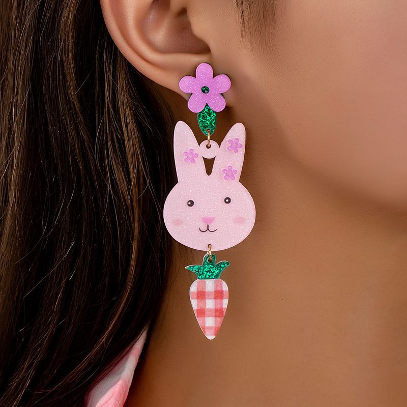 Wholesale Easter Pink Purple Rabbit Easter E Acrylic Earrings