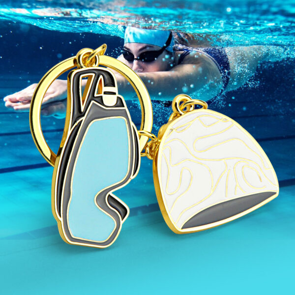 Wholesale Golden Cute Mini Badminton Metal Keychain