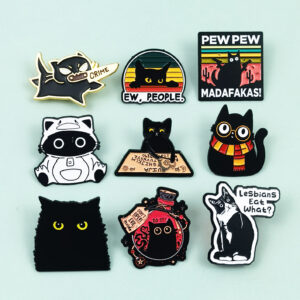 Wholesale Cute black cat cartoon English letter alloy badge brooch