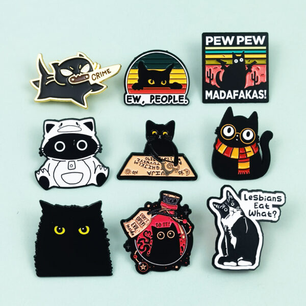 Wholesale Cute black cat cartoon English letter alloy badge brooch