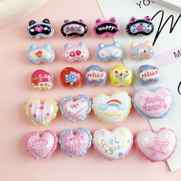 Wholesale 10pcs Printed Colorful Cat Head Lace Love Acrylic Beads