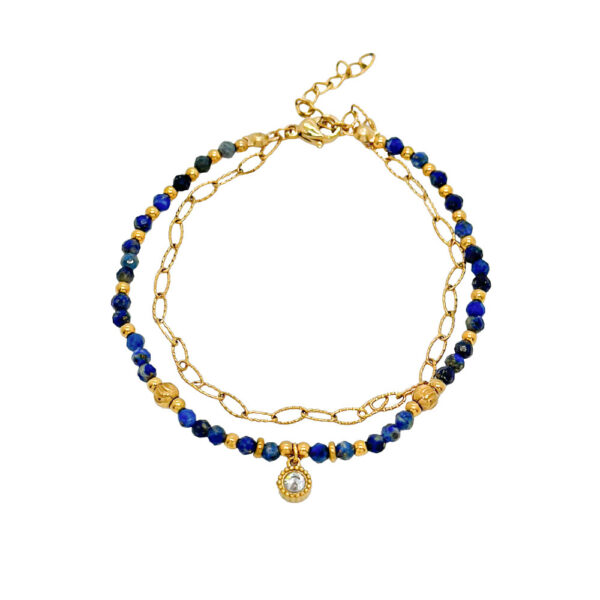 Wholesale European and American Hot Selling Ins Style Lapis Lazuleus Bracelet French Style Design Sense Natural Stone Bracelet Stainless Steel Gold Plated Hand Jewelry