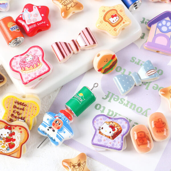 Wholesale Acrylic Cute Cartoon Cat Star Bow Biscuit Printing Beads OLY Exclusive