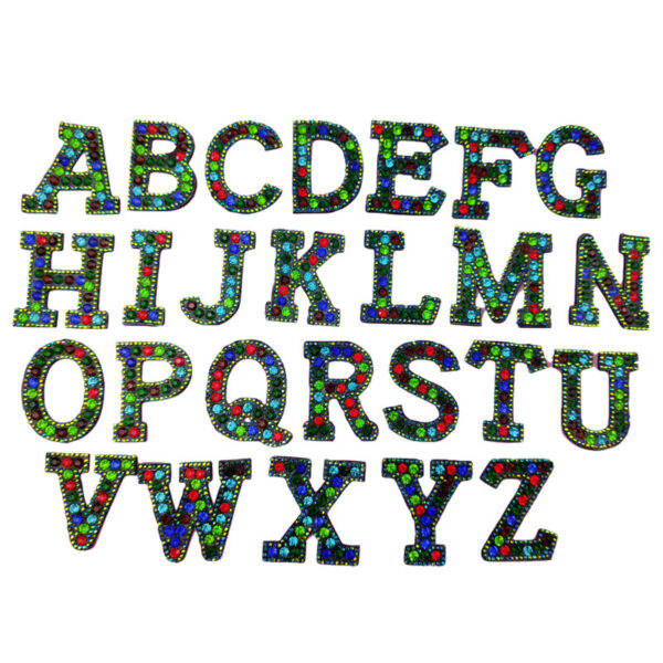 Wholesale 26 English letter colored rhinestone embroidery DIY patches