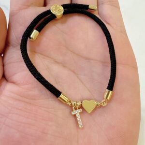 Black rope zircon letter bracelet—t