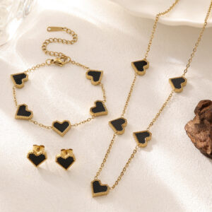 Wholesale Stainless Steel Fritillary Five-flower Peach Heart Bracelet Necklace Earring