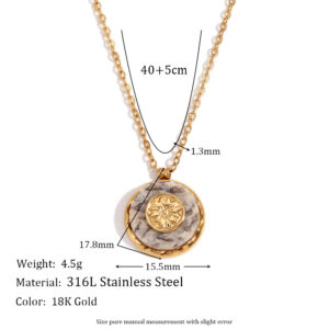 Marble Sun Pattern Round Pendant Necklace-Gold