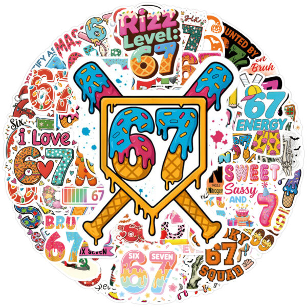Wholesale 100 Cute Cartoon 67 Number Waterproof Vinyl Stickers