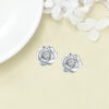Wholesale Silver rose studded earrings with diamonds