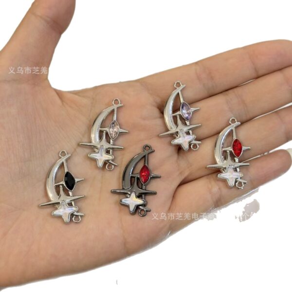 Wholesale High-quality zircon double-hole star and moon relief pendant, DIY bag charm, beaded pen, mobile phone chain, hair accessory.