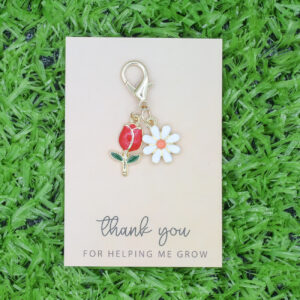 Red tulip keychain + cardboard