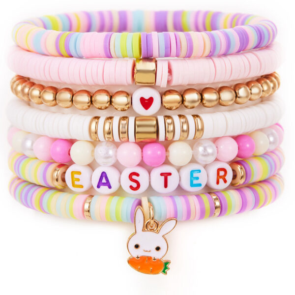 Wholesale Easter egg macaron colored acrylic Easter rabbit bracelet