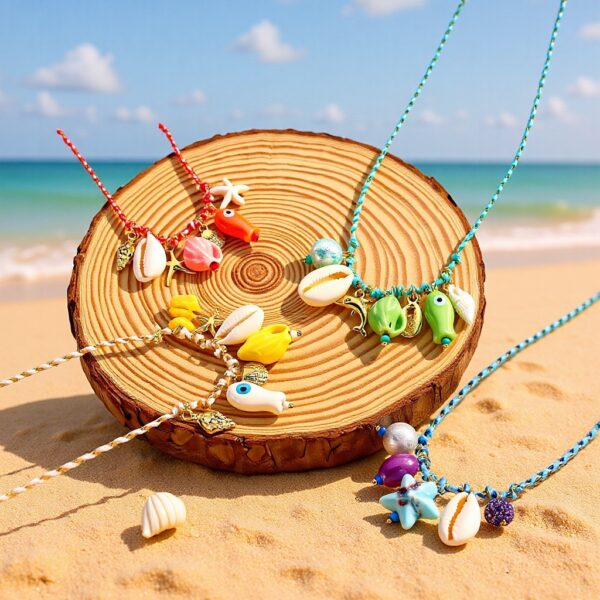 Wholesale Braided Color Rope Necklace Shell Fish Pendant Summer Bohemian Necklace