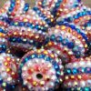 Wholesale 5pcs 20MM Resin Red White Blue Striped Diamond Beads Bubblegum Beads