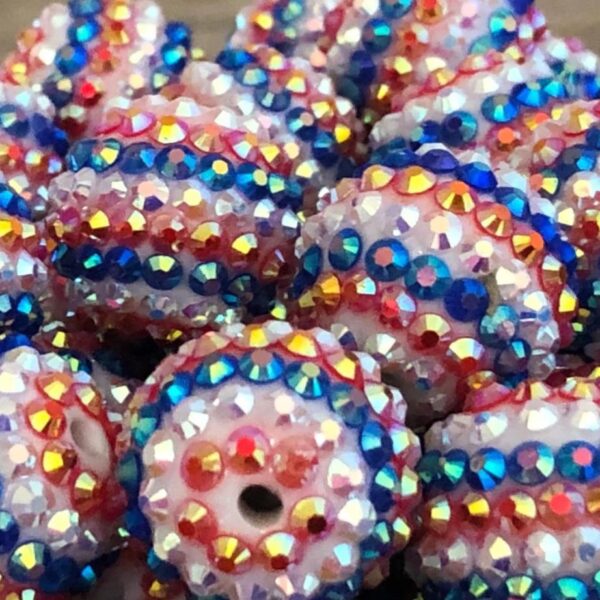 Wholesale 5pcs 20MM Resin Red White Blue Striped Diamond Beads Bubblegum Beads