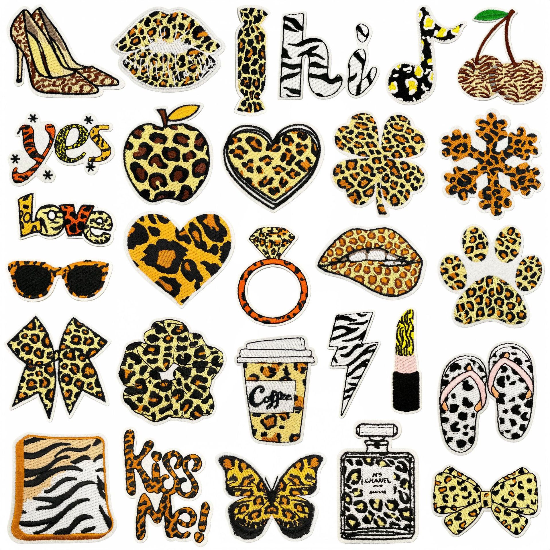 Wholesale Valentine's Day series embroidered patch with leopard and cow print patterns, embroidered patches, clothing aessories, ironing patches