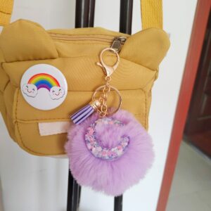 Purple Letter Hair Ball Pendant/C