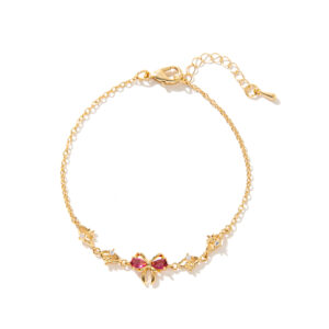 Red zircon butterfly bracelet - gold