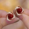 Wholesale Cinnabar red natural cat eye stone pearl earrings
