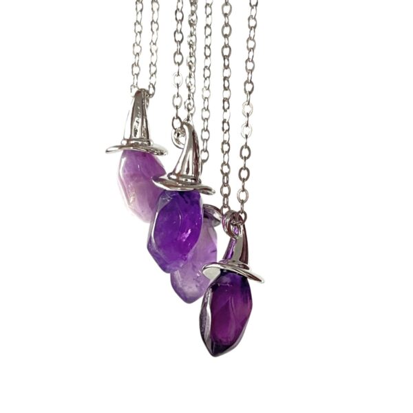 Wholesale Natural amethyst hexagonal pillar witch hat Halloween necklace