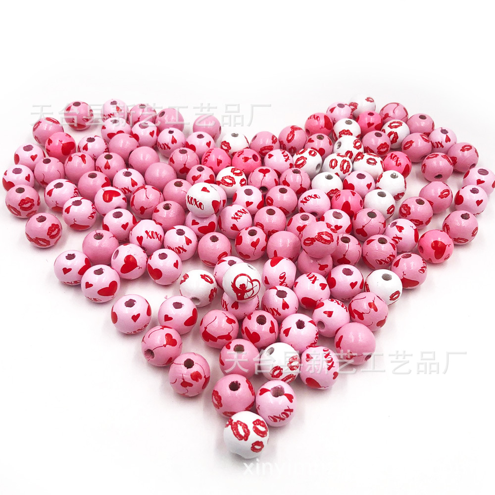 Wholesale Wooden Beads 16mm Lotus Round Beads Valentine's Day