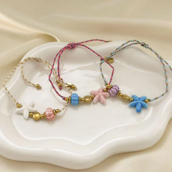 Wholesale Ocean Starfish Ceramic Bohemian Adjustable Titanium Steel Bracelet