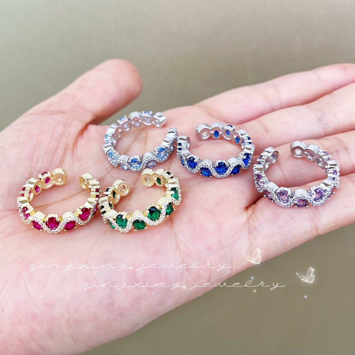 Wholesale Colorful Ring with Red Ruby and Zircon Adjustable Open Ring