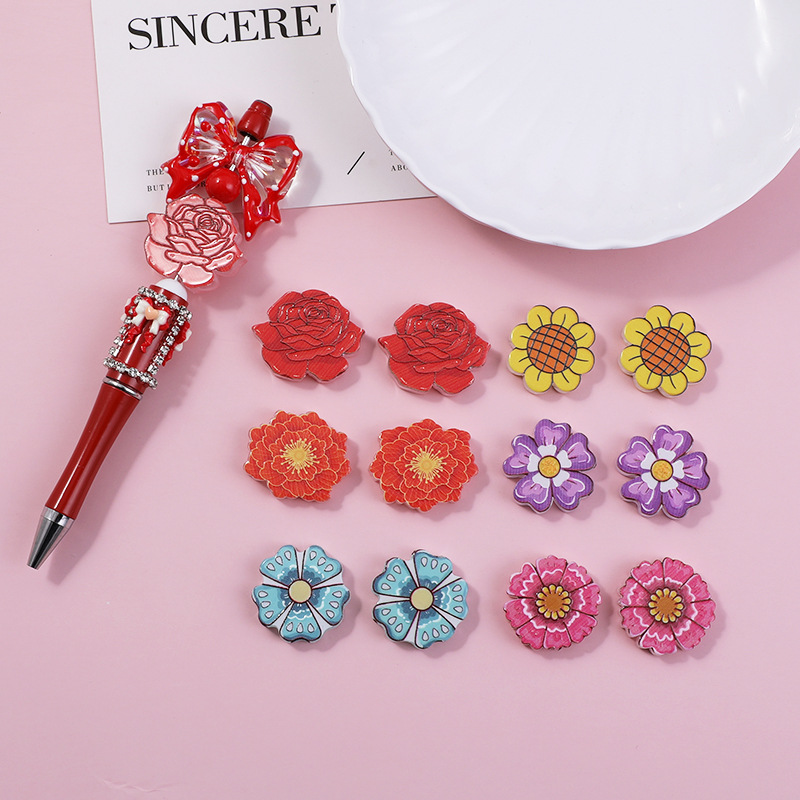 Wholesale Through-hole double-sided embossed cartoon rose and suower beads