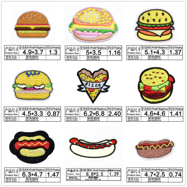 Wholesale Burger Sausage Hot Dog Pizza Cartoon Embroidery DIY Patches