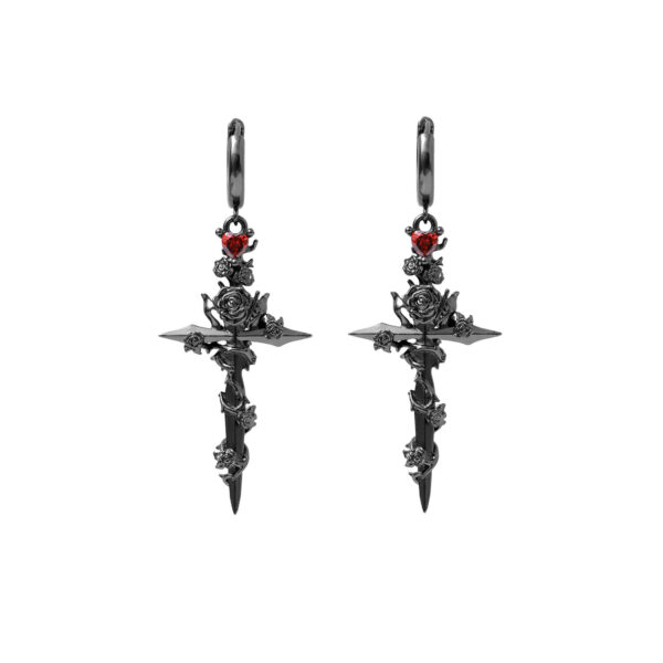 Wholesale Dark Rose Cross Zircon Earrings Accessible Luxury High-End Niche Design Retro Non-Fading Earrings for Women