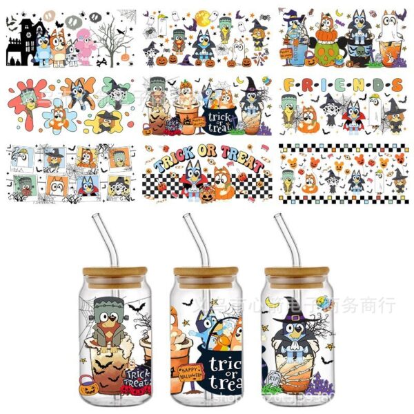 Wholesale Brui UV DTF Crystal Transparent Sticker Cute Cartoon Pattern 16 oz Glass Cup Waterproof Scratch Resistant Cross Border
