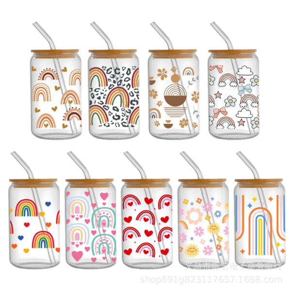 Wholesale Rainbow series UV DTF transfer crystal water cup waterproof sticker suit for 16OZ,1Yc51246