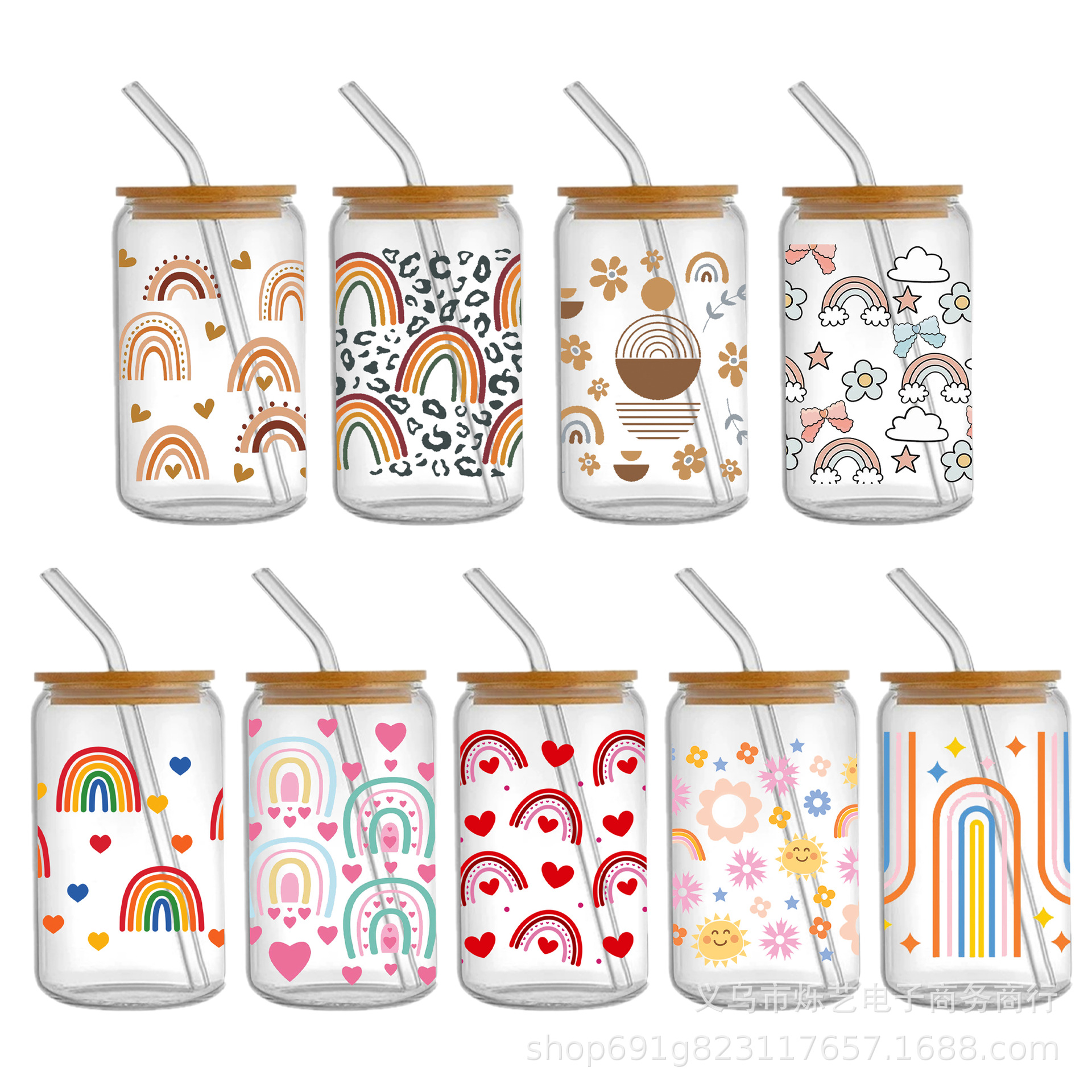 Wholesale Rainbow series UV DTF transfer crystal water c waterproof sticker suit for 16OZ,1Yc51246