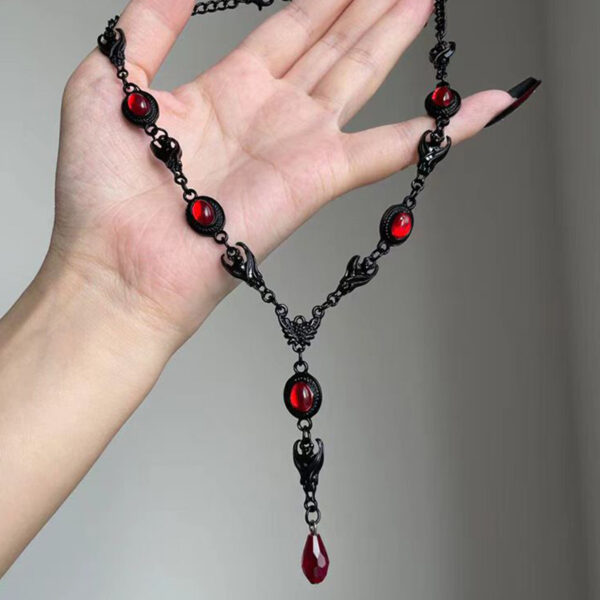 Wholesale Dark Gothic Style Halloween Red Zircon Necklace