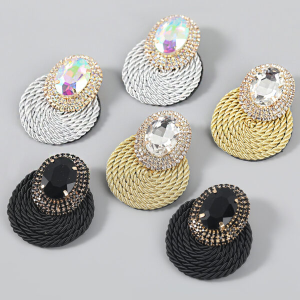 Wholesale studded oval elastic thread woven round earrings