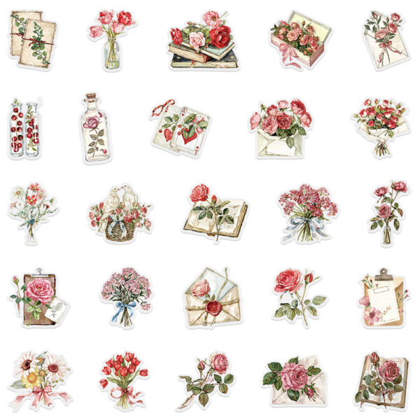 Wholesale 50 pcs flowers and letters Waterproof Vinyl Stickers