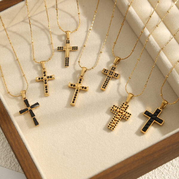 Wholesale Diamond studded cross chain stainless steel necklace