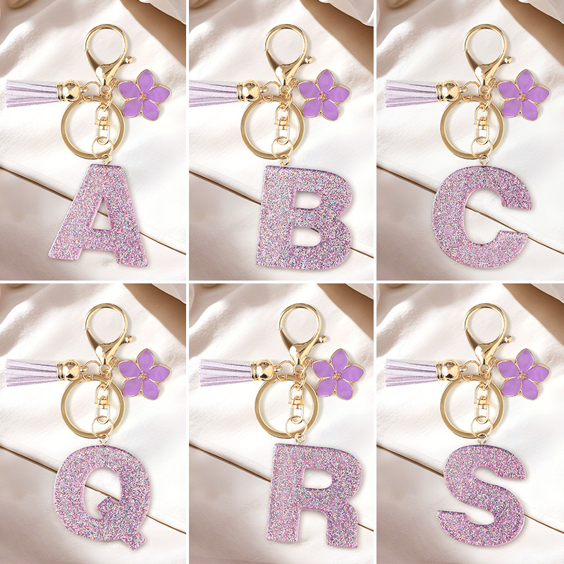 Wholesale Sparkling wder 26 English Letter Resin Keychain