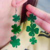Wholesale Shamrock St. Patrick Glitter Lucky Grass Earrings