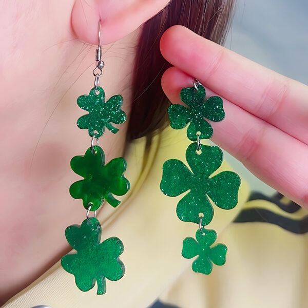 Wholesale Shamrock St. Patrick Glitter Lucky Grass Earrings