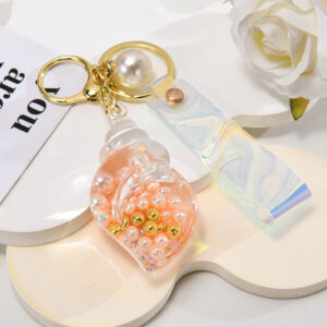 Orange / Bright leather rope + small conch + pearls