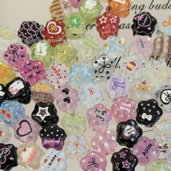 Wholesale 10pcs transparent embossed flower lucky bag acrylic beads