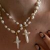 Wholesale pearl necklace cross shell necklace retro artistic Baroque style necklace